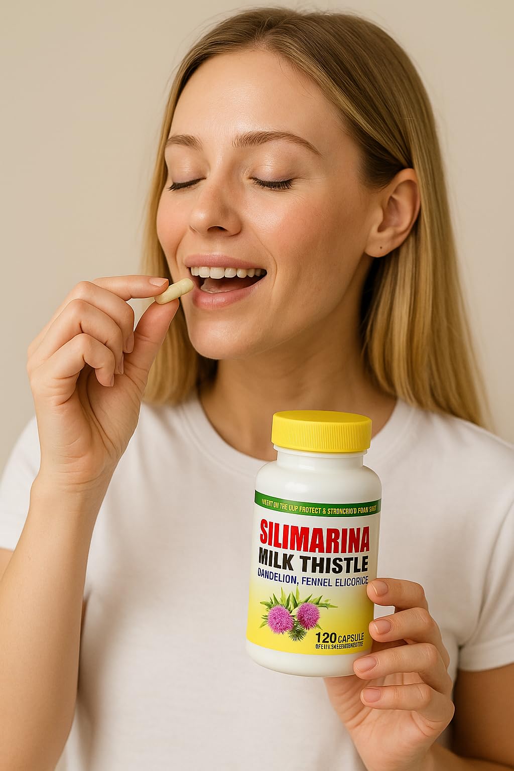 Generic Silimarina and Fennel capsules packaging shows natural ingredients for liver support.