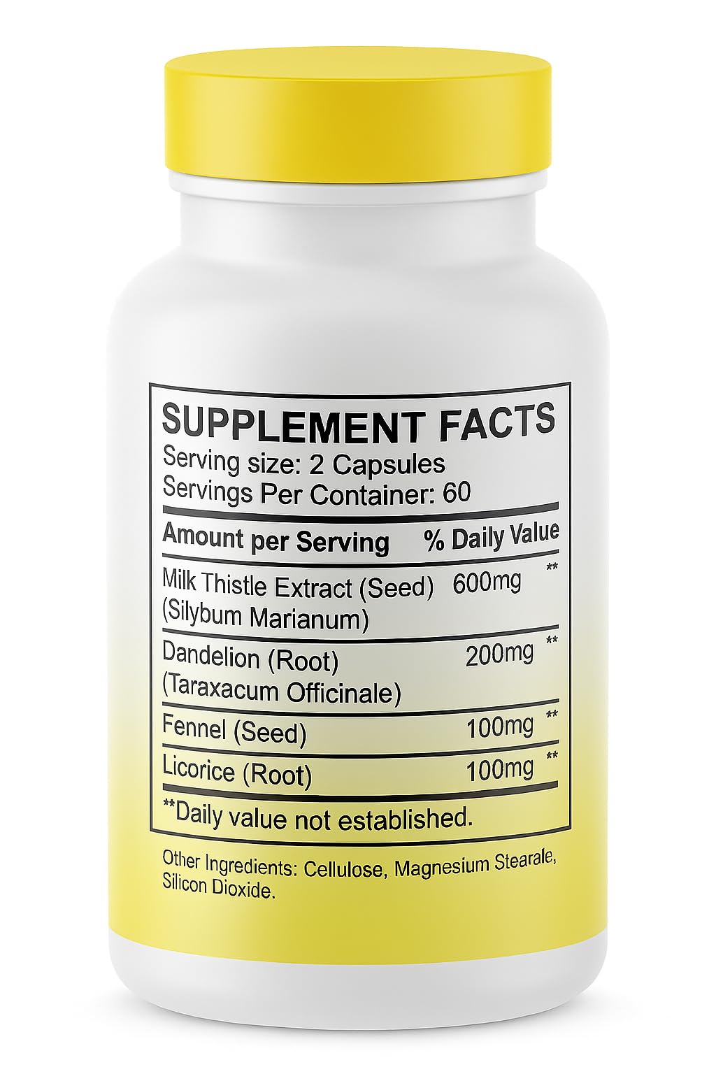 Generic Silimarina and Fennel capsules being poured for convenient daily liver health routine.