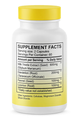 Generic Silimarina and Fennel capsules being poured for convenient daily liver health routine.