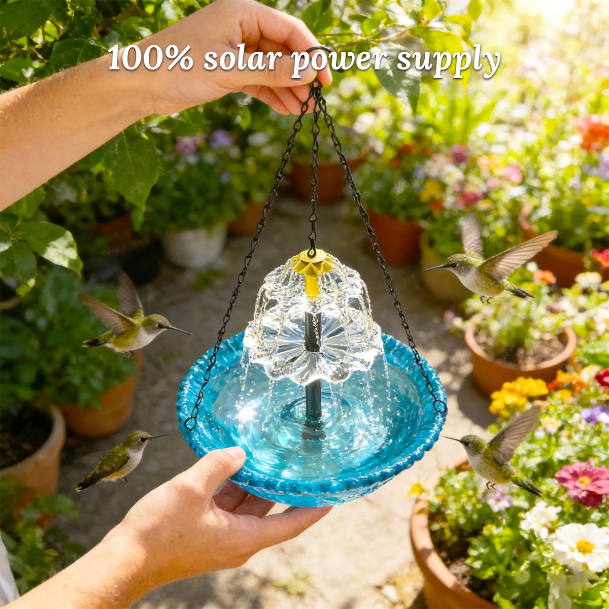 Generic solar water pump powers a quiet waterfall for birds and ambiance