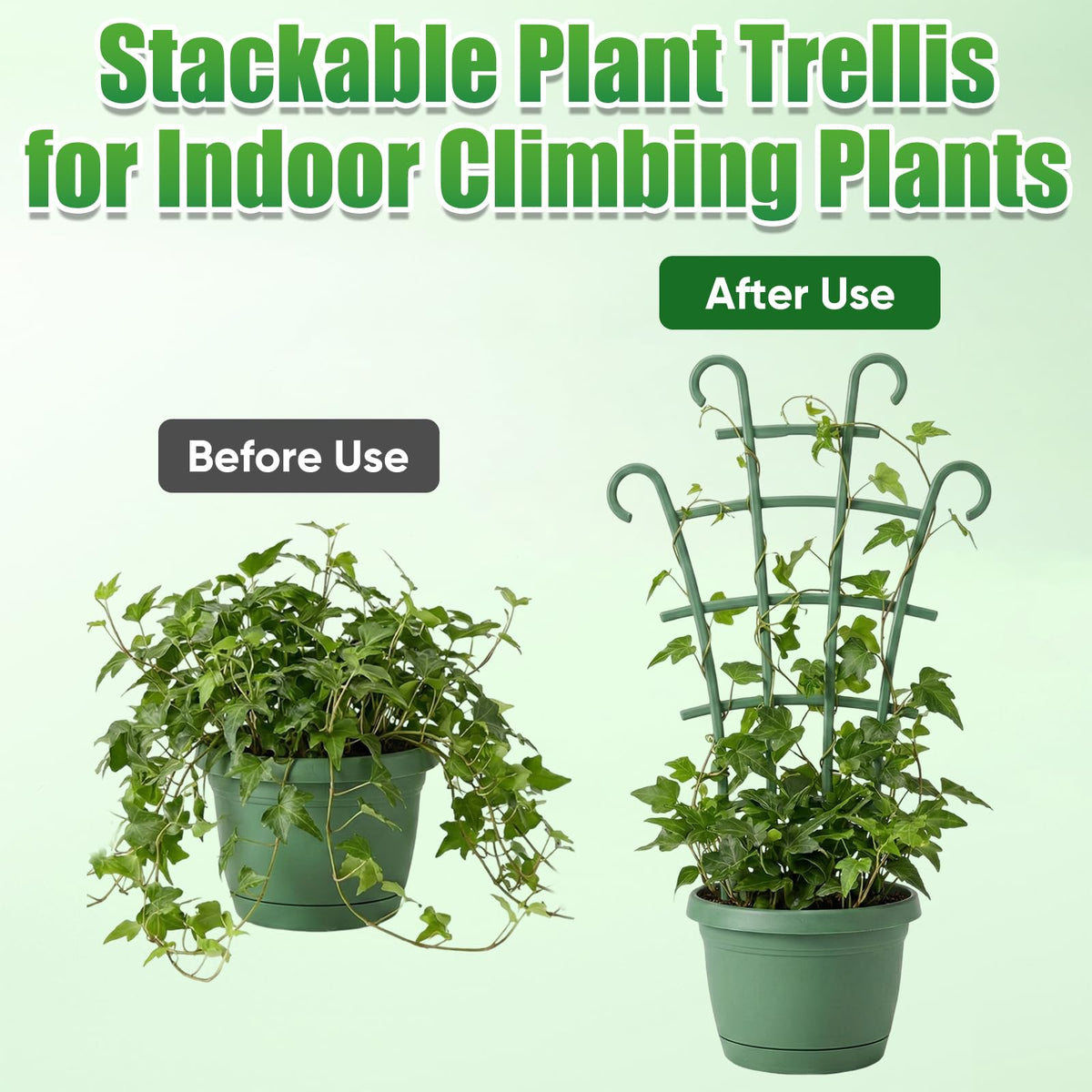 Generic stackable plant-support shows adjustable width and height for growing plants.