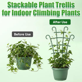 Generic stackable plant-support shows adjustable width and height for growing plants.