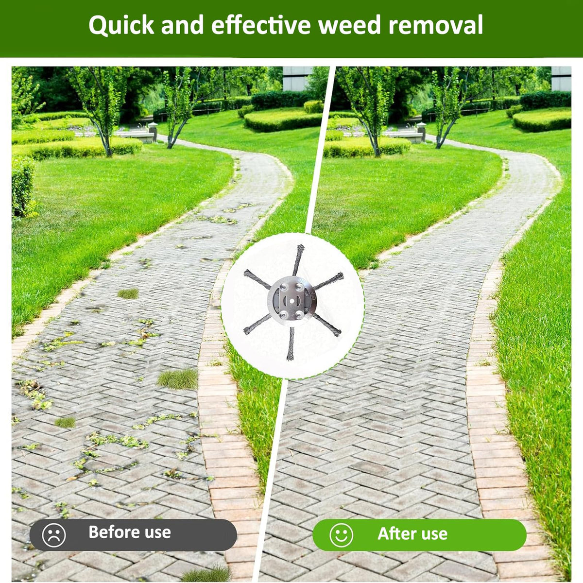 Generic steel wire trimmer head durability on concrete surfaces for tough weed removal