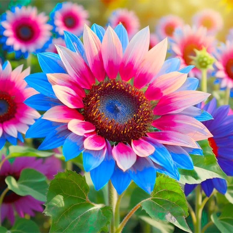 Generic sunflowers attracting pollinators like bees and butterflies.