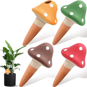 Generic mushroom-shaped terracotta self-watering spike delivers steady moisture to plant roots.