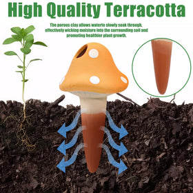 Generic self-watering spike in mushroom form keeps outdoor planters hydrated longer.