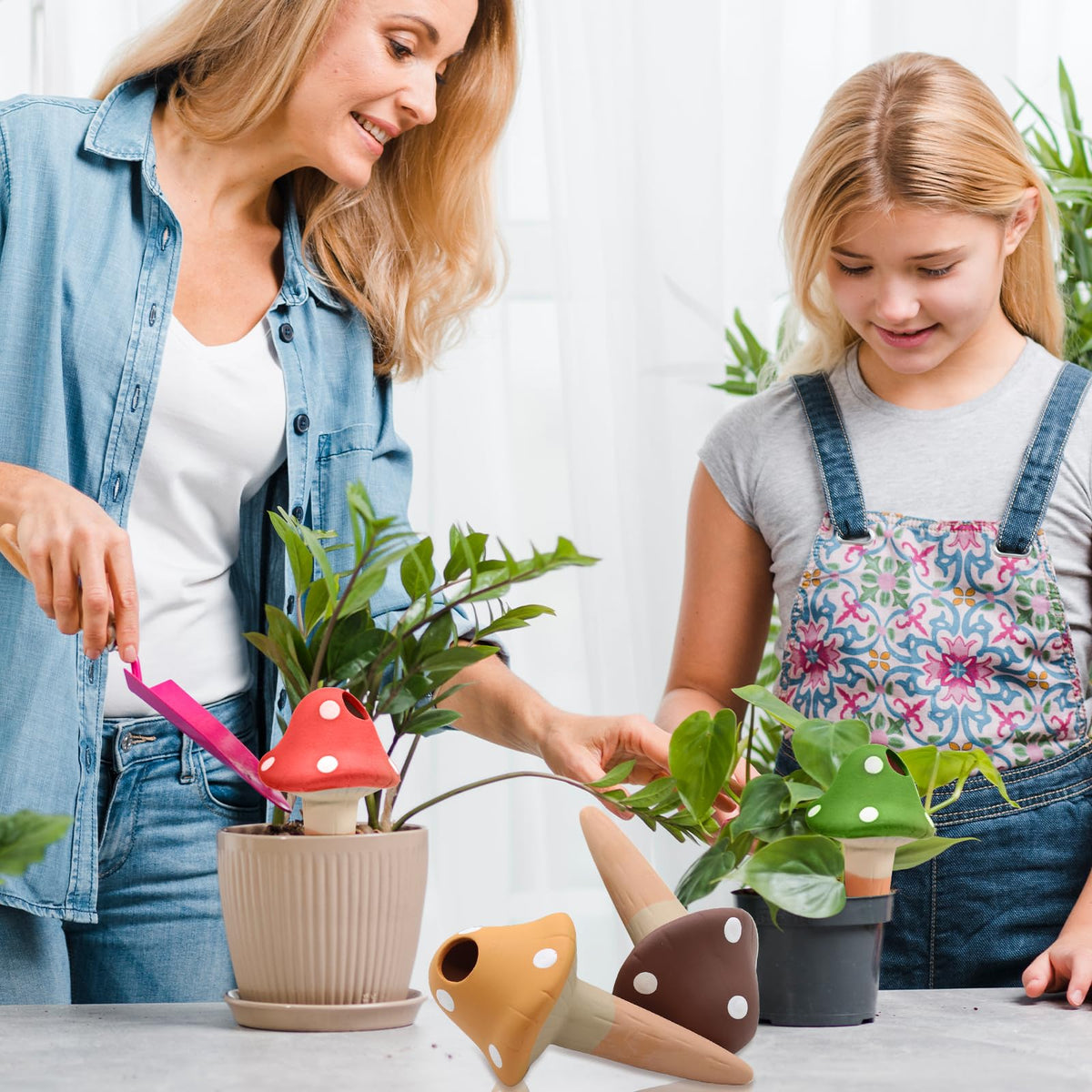 Generic terracotta self-watering spike helps vacation watering with extended intervals.