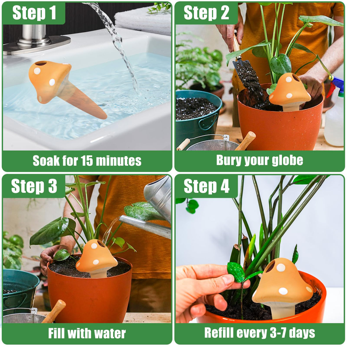 Generic mushroom-shaped terracotta spike with 150 ml capacity for reliable watering.