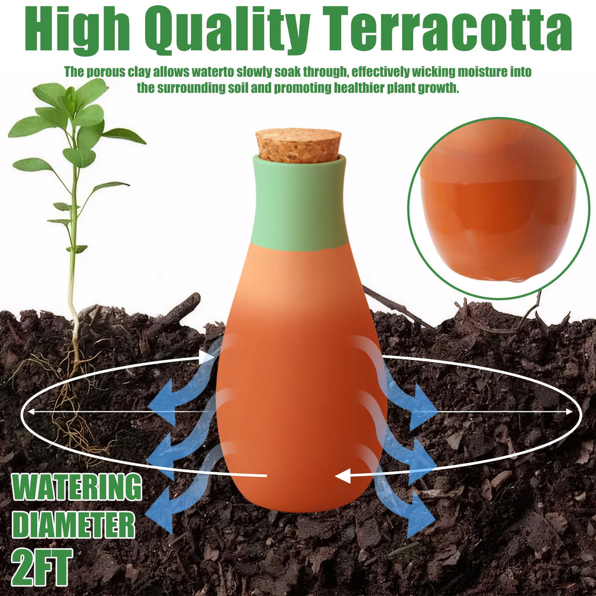 Generic terracotta plant watering spikes deliver root-focused moisture delivery.