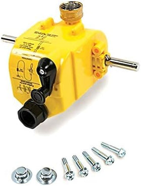Generic Traveling Sprinkler motor assembly installed on Nelson & Orbit tractor for adjustable watering speeds.