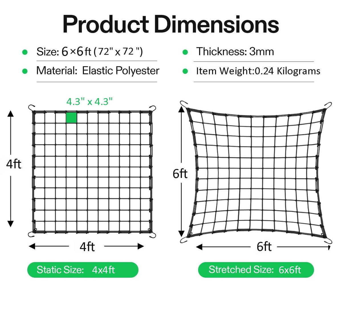 Generic trellis net close-up reveals elastic thread detail for durability.