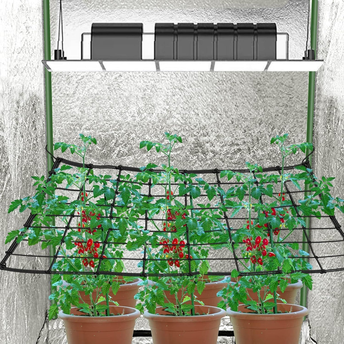 Generic trellis net shows four rustproof S-hooks for easy installation.
