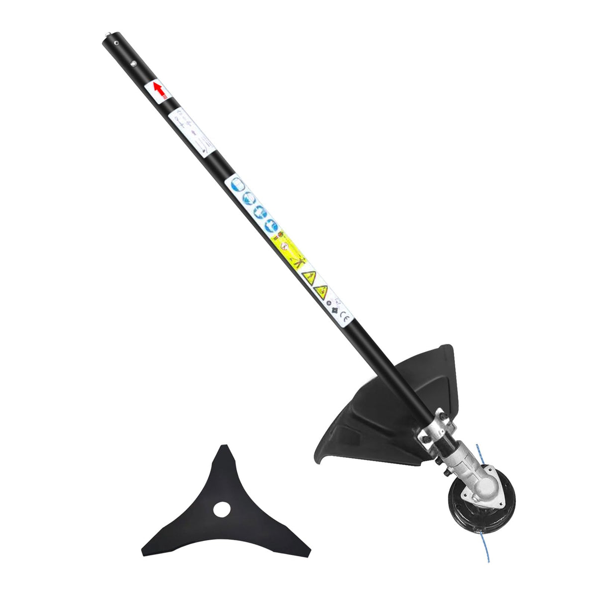 Generic trimmer attachment showing locking system for tool-free mounting