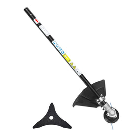 Generic trimmer attachment showing locking system for tool-free mounting