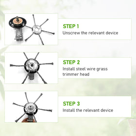 Generic universal-fit trimmer head mounted on a cordless tool for quick swaps.