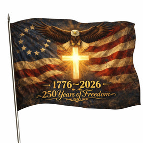 Generic US 250 flag full view ready for outdoor display with bold We The People motif.
