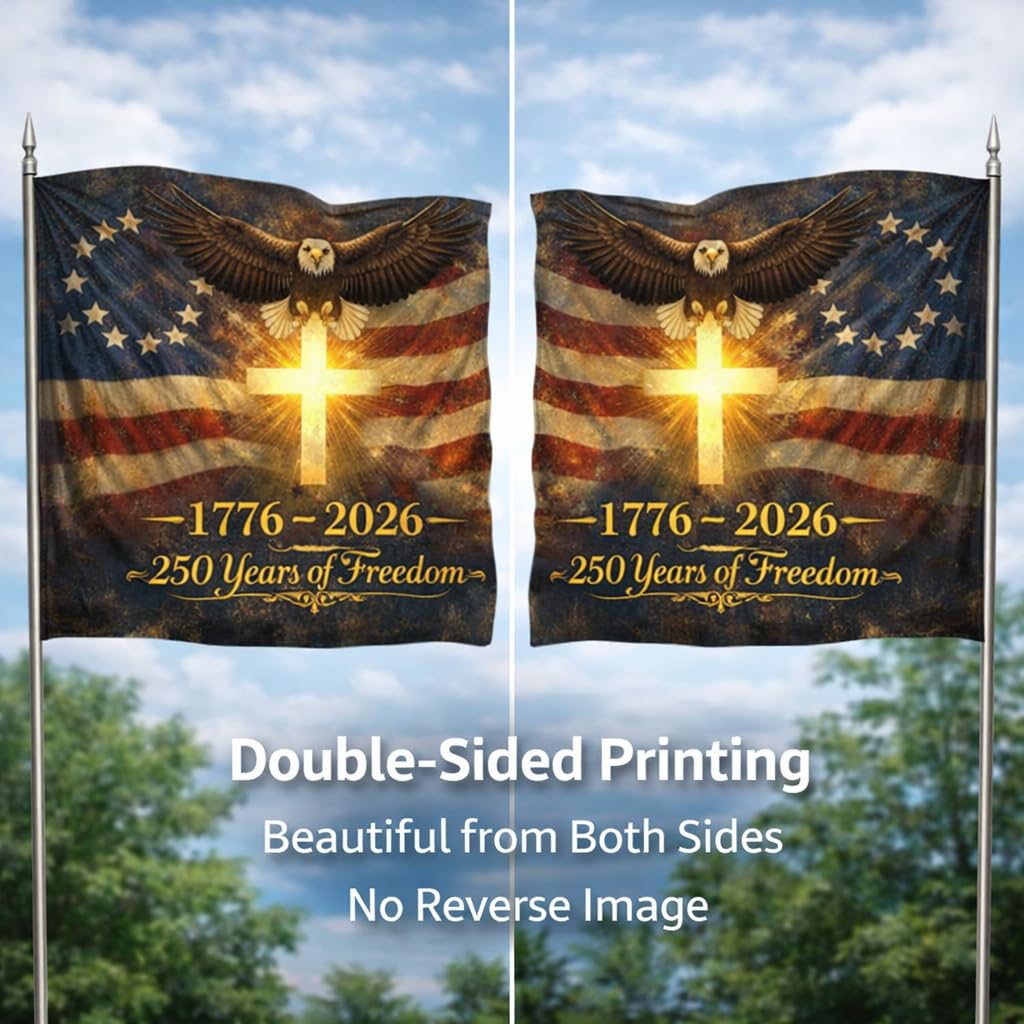 Generic US 250 flag We The People 1776-2026 motif enhances curb appeal.