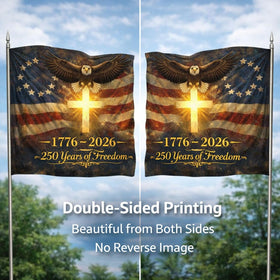 Generic US 250 flag We The People 1776-2026 motif enhances curb appeal.
