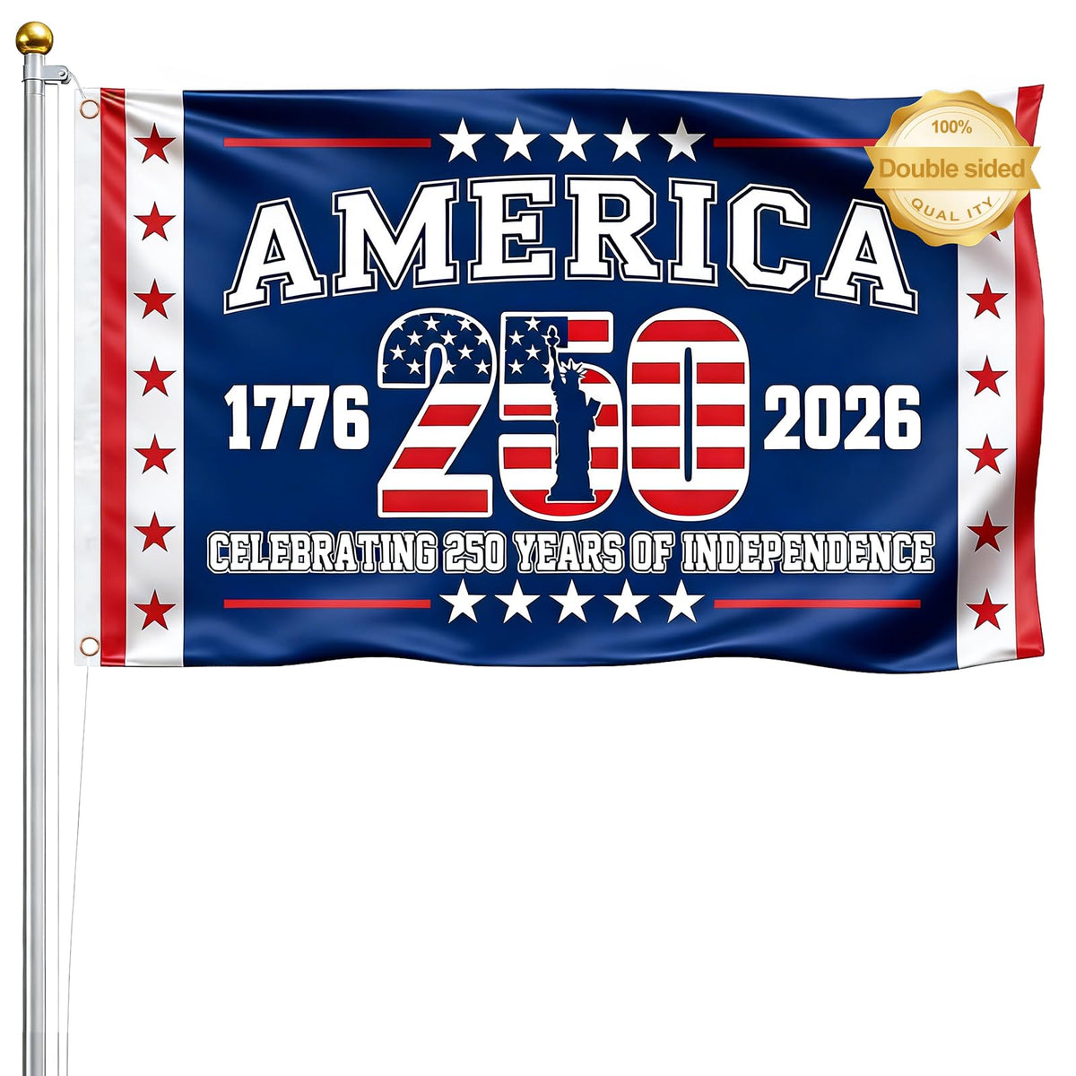 Generic USA 250th Anniversary flag with double-sided print for outdoor display.
