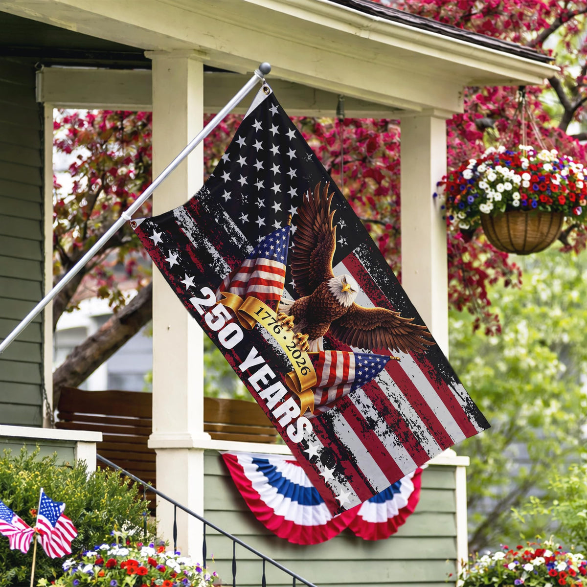 Generic 250th Anniversary USA Flag back view with double-sided print.