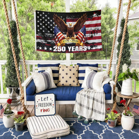 Generic 250th Anniversary flag showcases reinforced stitching.