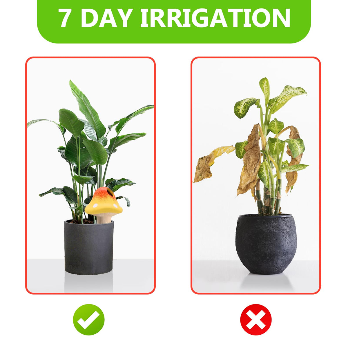 Generic vacation-use spikes keep plants watered while you travel 4–7 days