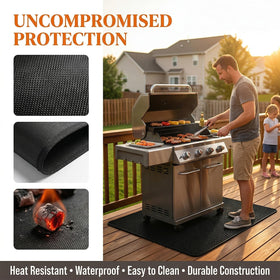 Generic water-repellent mat simplifies cleanup after grilling.