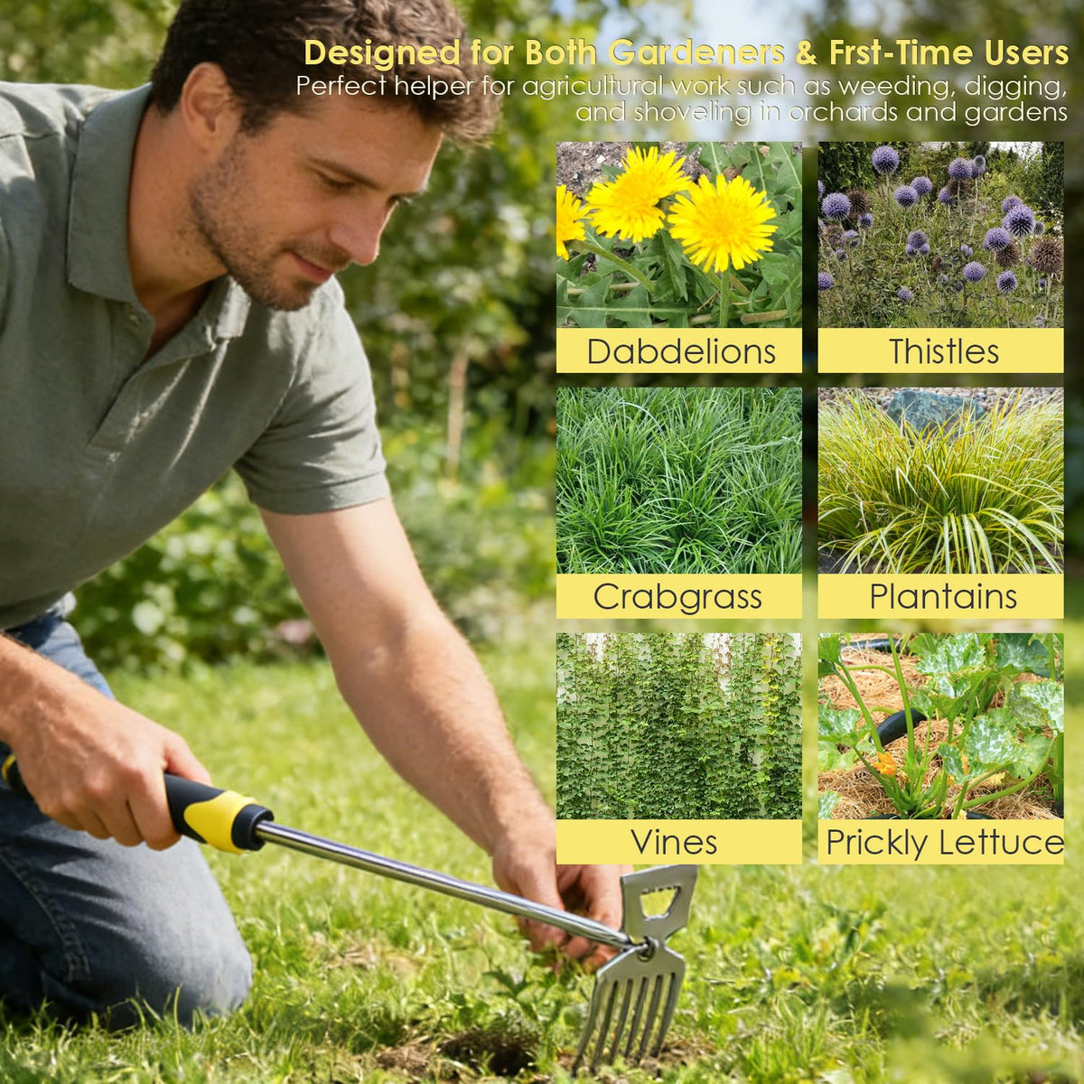 Generic Weed Puller ergonomic rubber handles offer comfortable grip and control.