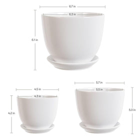 Generic white ceramic pot set medium diameter ideal on shelves.