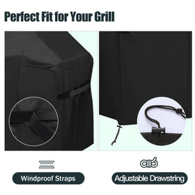 Windproof straps and adjustable drawstring secure the cover on Weber Spirit