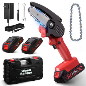 Generic Wood Ranger Mini Chainsaw shows compact design ideal for portable yard work