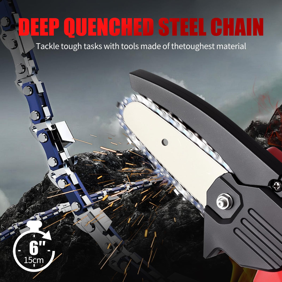 Generic Wood Ranger Mini Chainsaw safety features help secure operation