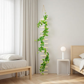 Generic wooden ladder trellis blends rustic style with garden organization.