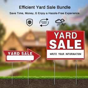 Generic yard sale neon stickers boost visibility of offers.