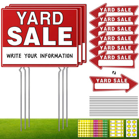 Generic Yard Sale Signs with double-sided panels and stakes attract curb attention.