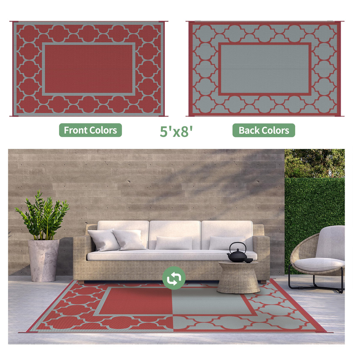 GENIMO outdoor rug on a deck pairs with furniture for a cohesive look.