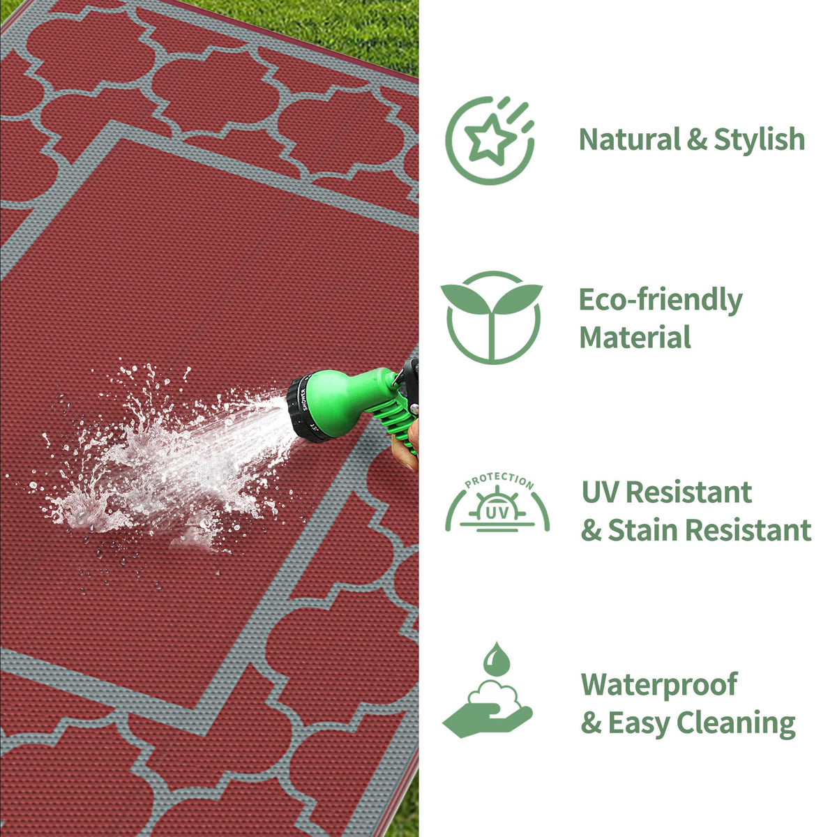 GENIMO rug dries quickly and cleans easily after outdoor use.