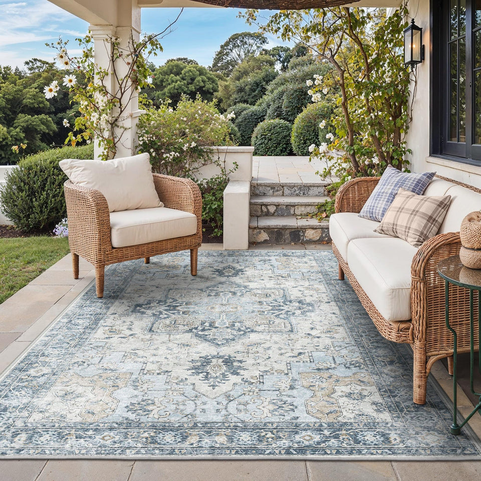 GENIMO 4x6 rug in waterproof outdoor indoor setting for patios and living rooms