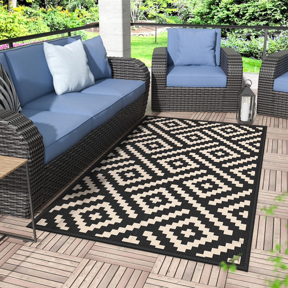 GENIMO outdoor rug 3x5 front view highlights durable waterproof surface for patios and camping