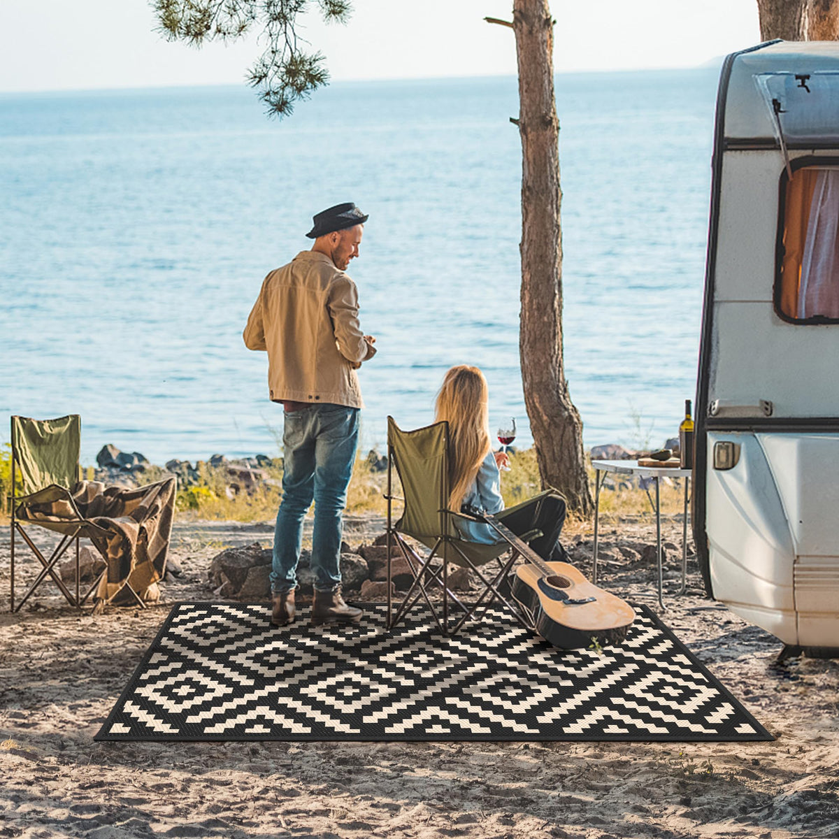 GENIMO 3x5 rug waterproof back with non-slip grid for rain and wind protection