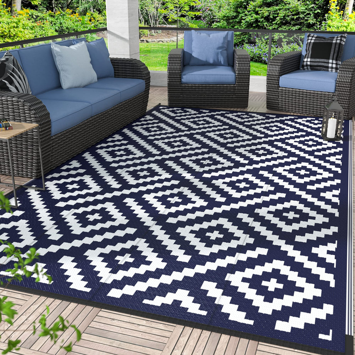 GENIMO outdoor rug 4x6 waterproof for patios and decks, easy cleaning.