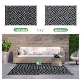 GENIMO outdoor rug close-up shows reversible patterns and durable design.
