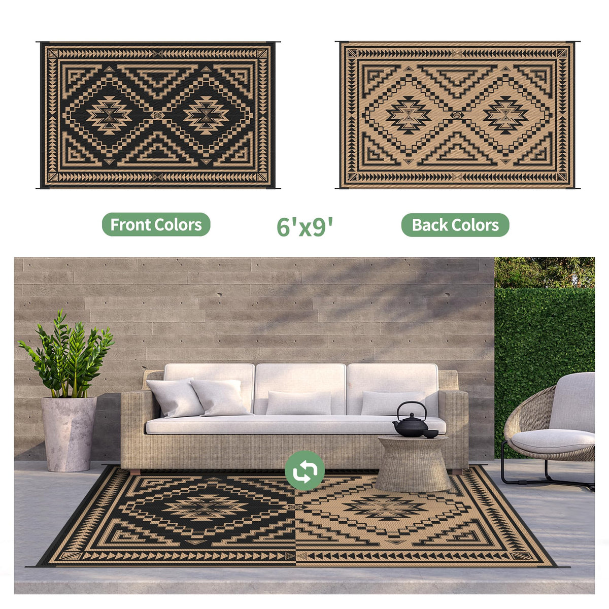 GENIMO 6x9 outdoor rug easy to clean and quick-drying