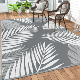 GENIMO outdoor rug 6x9 grey white palm leaf pattern for patios and decks