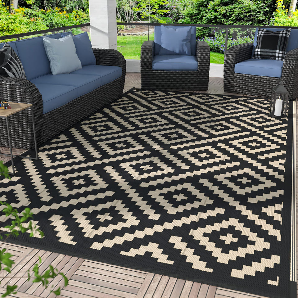 GENIMO outdoor rug 6x9 with reversible patterns for versatile patio styling.