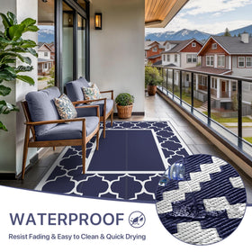 GENIMO outdoor-rug-blue-white fits beach or picnic setups.