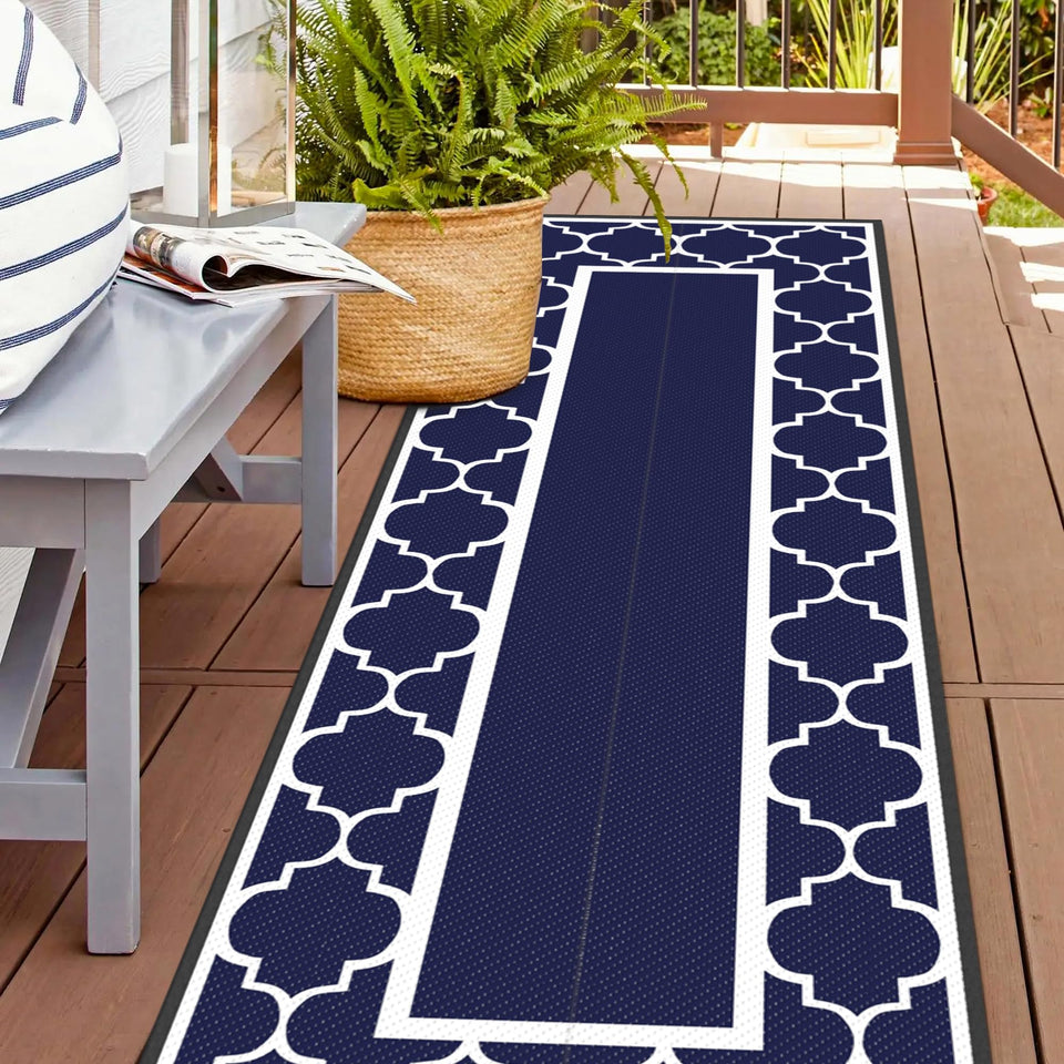 GENIMO outdoor rug blue and white foldable reversible for patio use and quick setup
