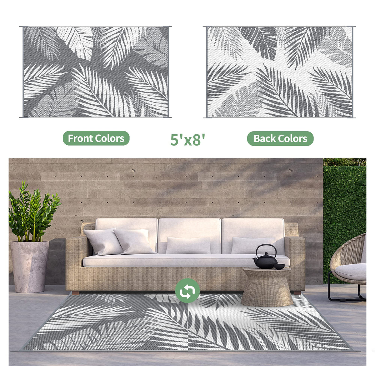 GENIMO double-sided outdoor rug offers two look options for different spaces