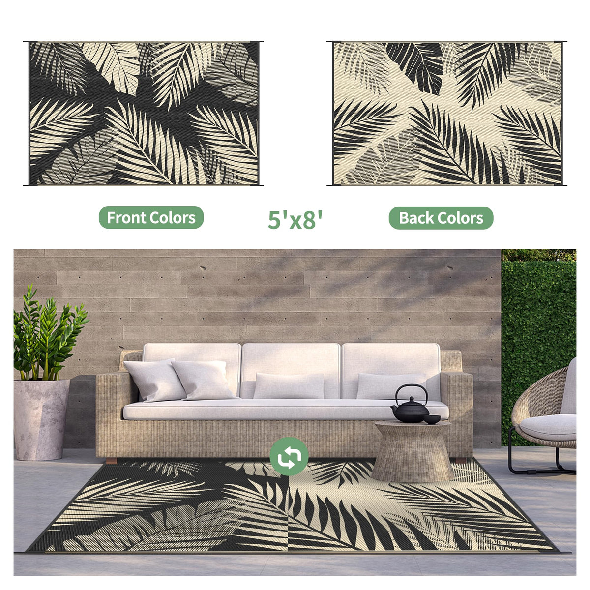 GENIMO outdoor rug with double-sided pattern offers versatile styling for different spaces.