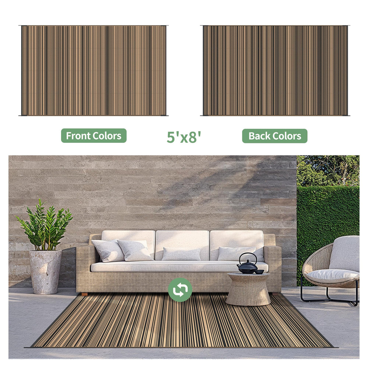 GENIMO outdoor rug folds flat for easy travel and storage.